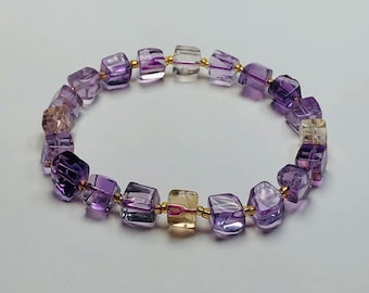Ametrine Cube Bracelet: Natural Amethyst & Citrine with Gold Accents