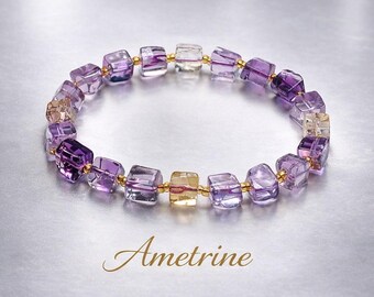 Natural Ametrine Beaded Bracelet | Purple Yellow Crystal Jewelry | Elegant Gemstone Bracelet