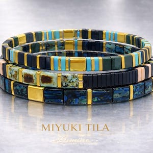 Ocean Treasure Miyuki Tila Bracelet Set | Japanese Gold Blue Turquoise Stackable Bracelet