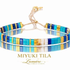 Aegean Light Miyuki Tila | Turquoise Blu Gold Minimalist Bracelet | Celestial Light Collection