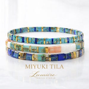 Miyuki Tila Armband Set Türkis Blau Gold | Lagune inspiriert Armbänder | Elegantes Sommer Geschenk Set