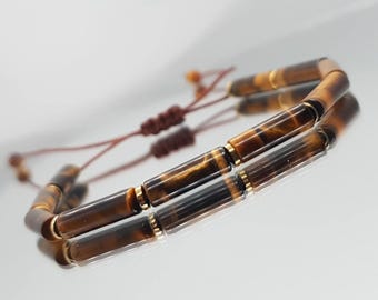 Tiger Eye Tube Bead Bracelet: Natural Healing Crystal, Grounding