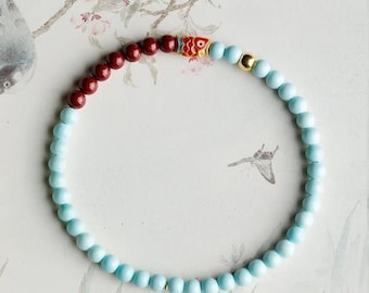 Turquoise & Cinnabar Beaded Bracelet: 24K Gold Accents, Zen Jewelry