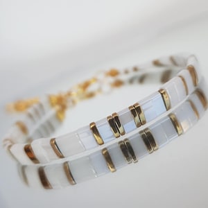 White Gold Square Tila Bracelet • Adjustable Bracelet • Layered Jewelry • Elegant Gift Idea • Summer Accessory • Bohemian Stacking Jewelry