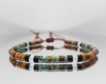 Turquoise & Tiger&#39;s Eye Beaded Bracelet: Handmade Boho Crystal Jewelry
