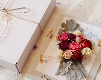 Rose Upon Rose – Handmade Dried Flower Card with Free Organic Gift Wrapping