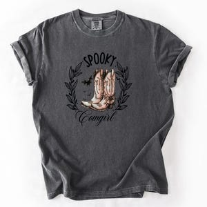 Halloween Cowgirl Shirt – Spooky Cowgirl Graphic Tee with Boots – Cute Western Fall T-Shirt