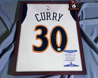Curry #30 Signed warriors weißes Jersey - Autogramm mit BAS COA - mit/ohne Rahmen