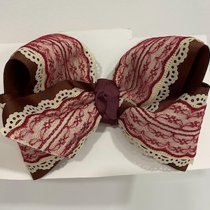 Fall leaves picnic bow, boutique bow, southern boutique bow, burgundy lace bow