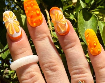 Juicy Fruits: Orange 3-D Presson Nails