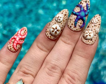 3D Starfish Presson Nails: Beach Sand