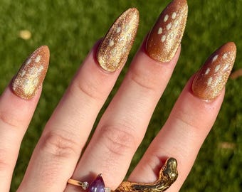 Oh Deer Cat-Eye Press On Nails: Animal Print Luxury Reusable Nails
