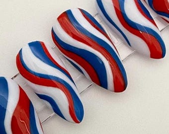4th of July Swirl Press on Nails Red, White, Blue Patriotic