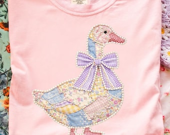 Patchwork Grandmacore Goose PNG, Trendy Easter PNG, Floral Retro Coquette Duck Png, Cottage Core Gingham Patchwork PNG, Spring Patchwork png