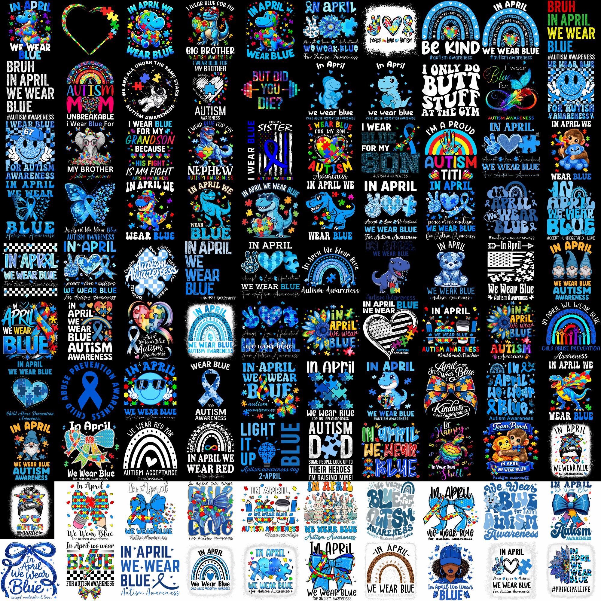 In April We Wear Blue for Autism Awareness Png Bundle, Autism Awareness ...