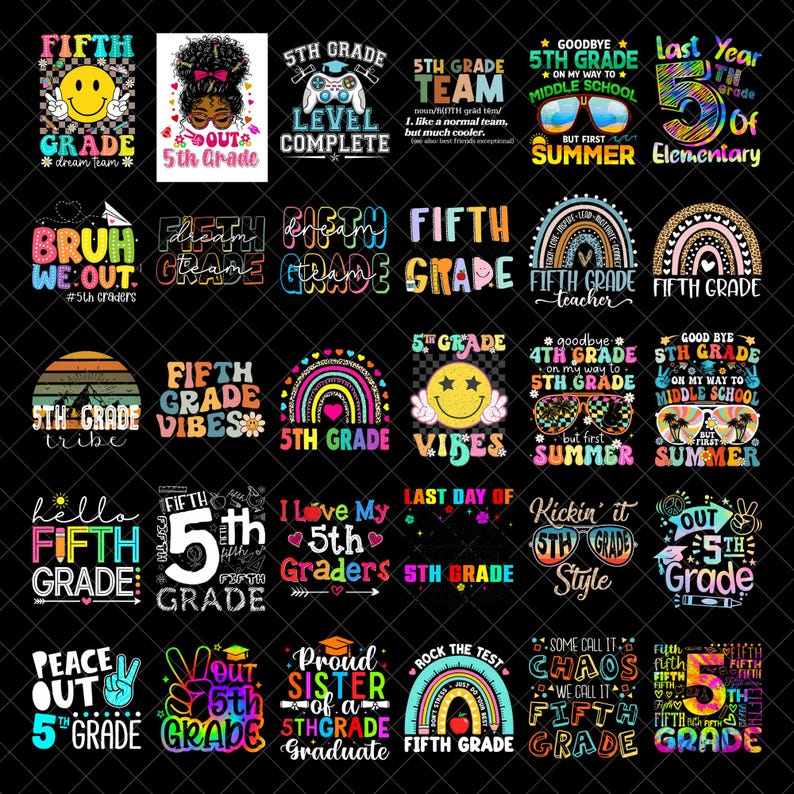 5th Design Fifth Grade PNG Bundle, Fifth Grade Png, Fifth Grade First Day of ...
