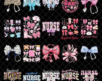 Preppy Nurse Floral Coquette Png Bundle, Floral Stethoscope Nurse Bow Png, Custom Preppy Nurse Design, Cna RN Nurse Png, Checkered Nurse Png