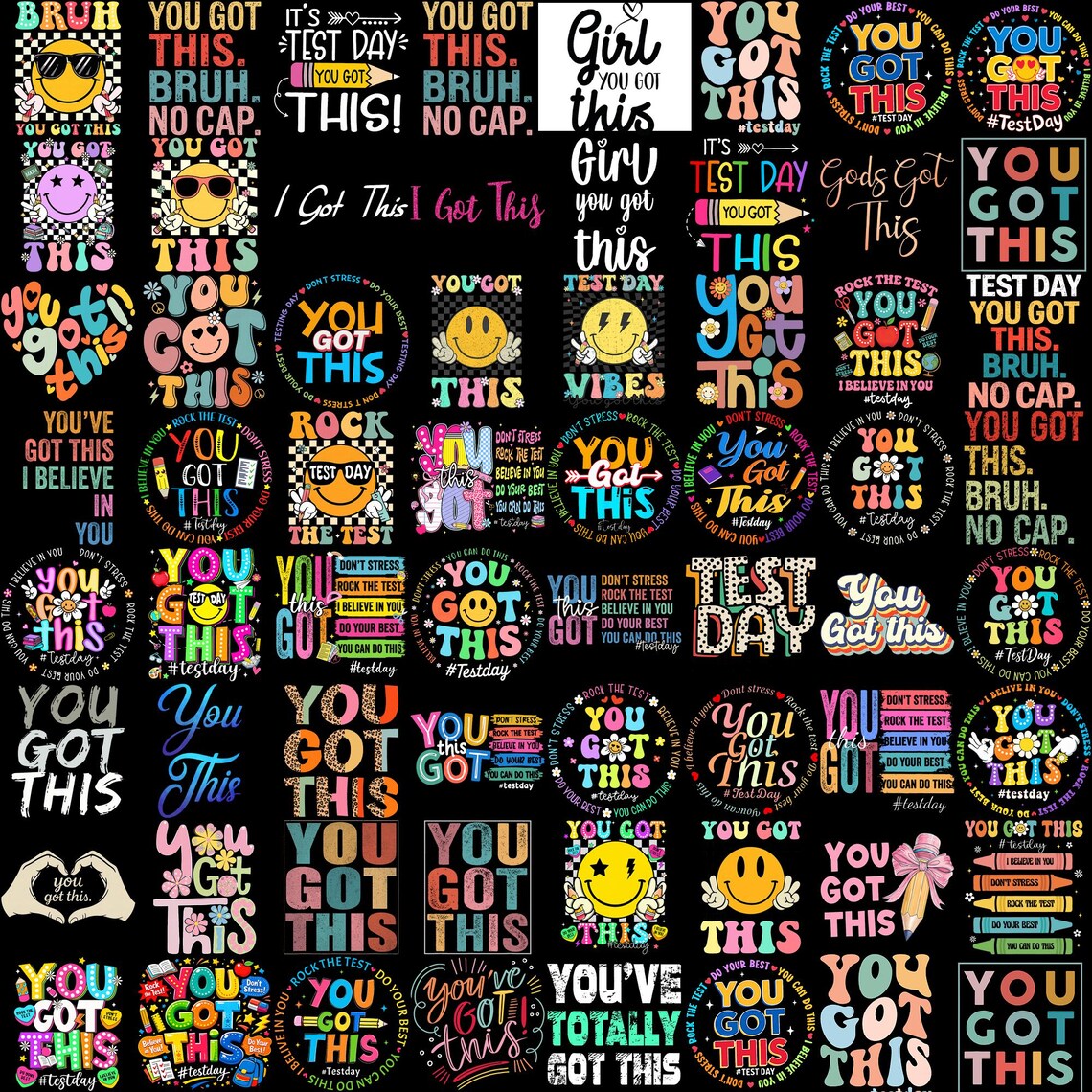 Preppy Test 60+ You Got This Testing Day Png Bundle, Teacher Testing, Test Day ...