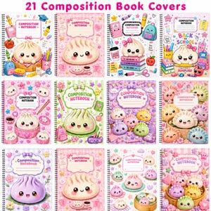 21 Glitter Dumplings Composition Notebook Covers, Kids Notebook Cover, Back to School Printable, Editable Canva Template,Digital Download