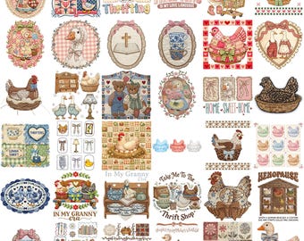 Vintage Thrifted Png Bundle, Grandma Core PNG, Hen in Nest Png, Cottagecore PNG, Granny sweater Design, Thrifted Decor Png Digital Download