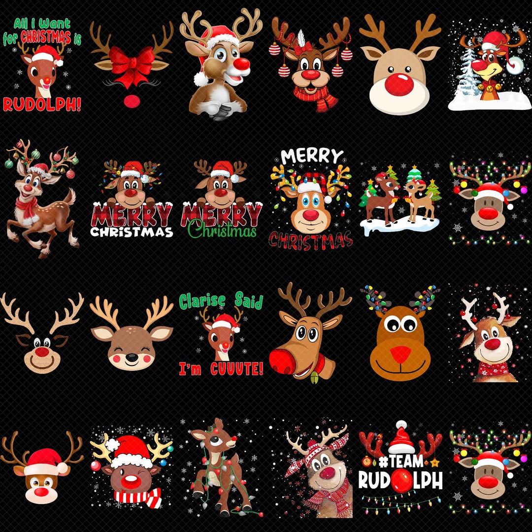 Rudolph Christmas PNG Bundle, Funny Reindeer Shirt Design, Retro Merry ...
