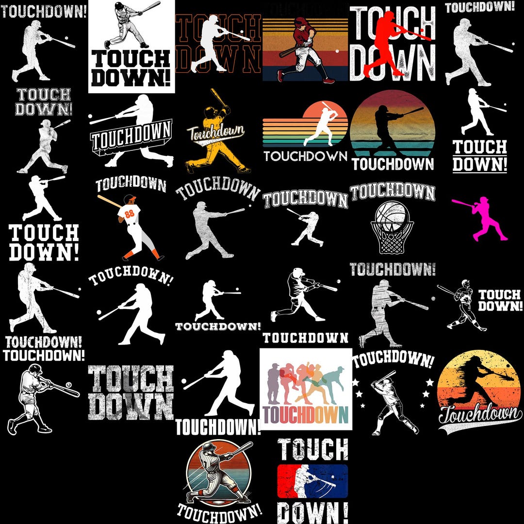 Baseball Touchdown PNG Bundle, Vintage Retro Baseball Player Silhouette ...