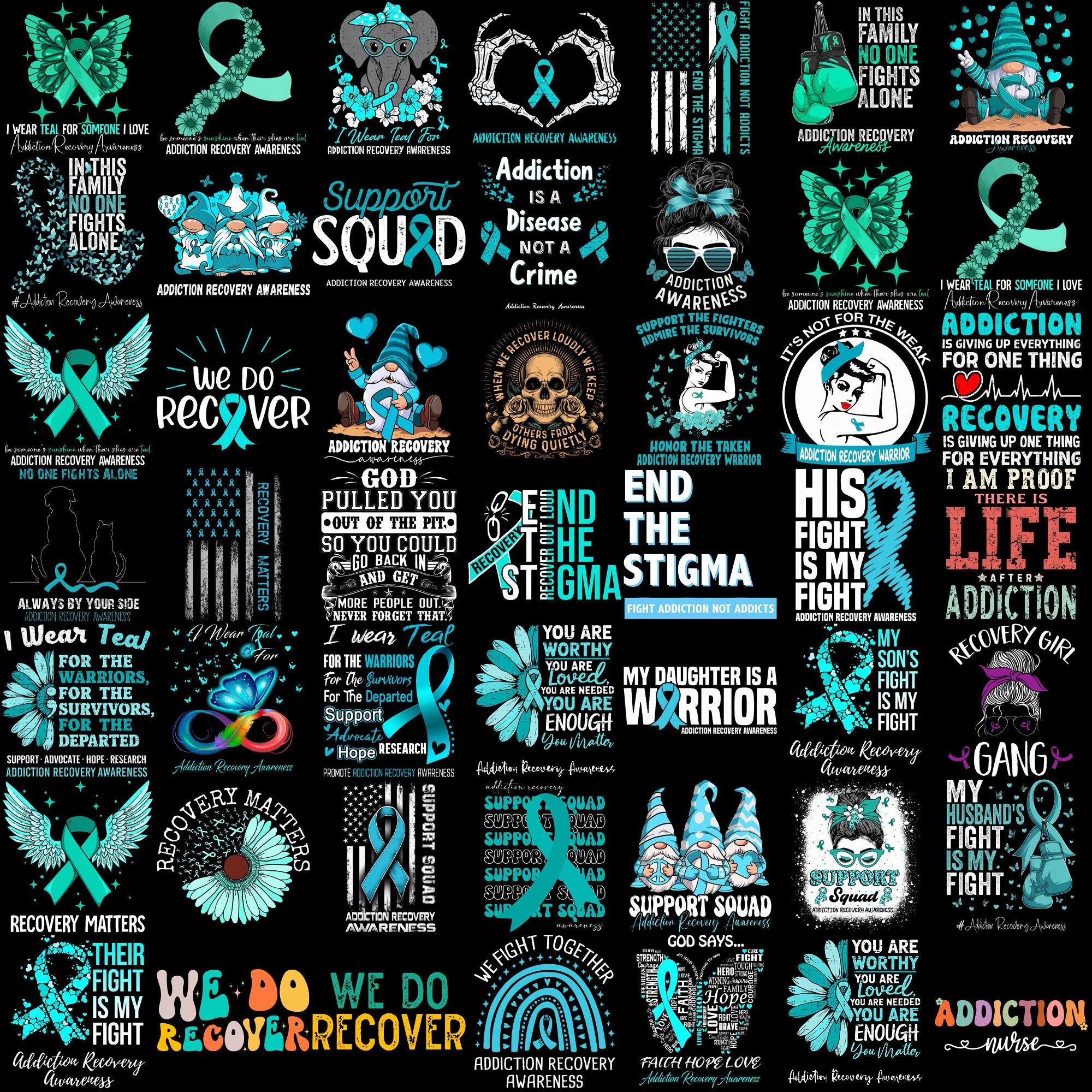 Addiction Recovery Awareness Png Bundle, Addiction Recovery Png, Teal ...