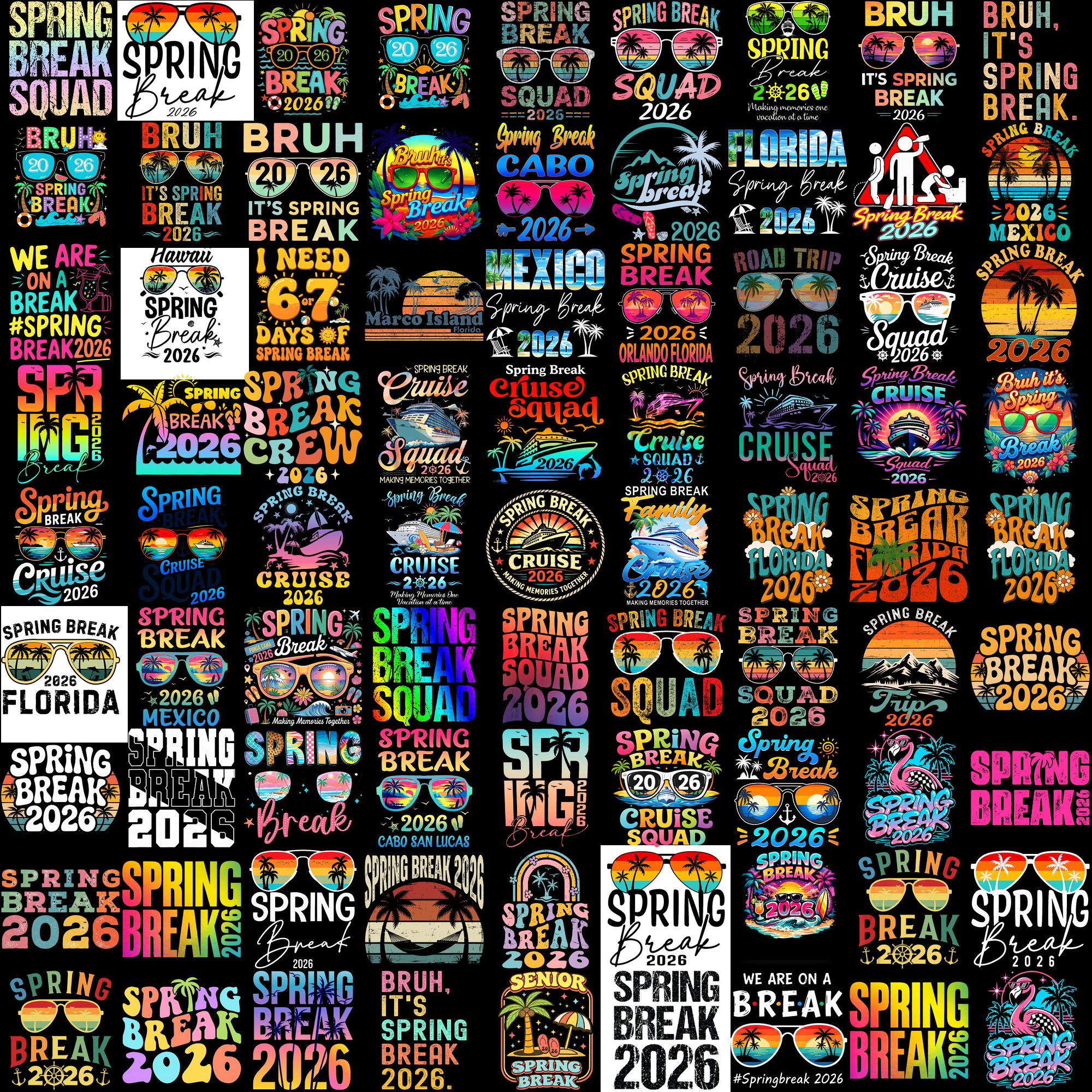 Spring Break 2026 Png Bundle, Spring Break Squad, Funny Spring Png ...