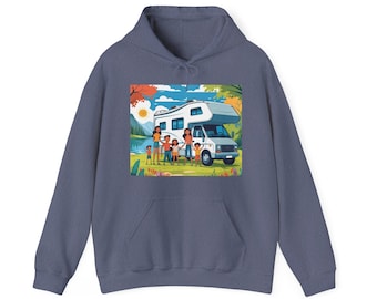 Sudadera con capucha para acampar en casa rodante familiar: jersey unisex de mezcla de algodón