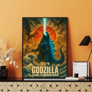 POSTER vintage del film GODZILLA, poster di fantascienza, decorazione artistica giapponese Kaiju, regalo di cultura pop, poster di film di fantascienza e fantasy, arte dell'era atomica