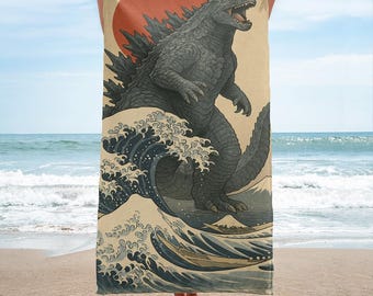 Vintage Japanese Godzilla Beach Towel,  Beach Towel, Summer Gift for Him, Girl Trip Essentials, Aesthetic Travel Accessories, Retro Kaiju