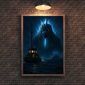 Poster vintage di Godzilla ORCA - Arte murale retrò di Kaiju - Stampa vintage di film di mostri giapponesi - Decorazione del film Godzilla, poster di film di fantascienza