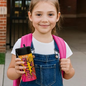 Personalized Kids Water Bottle: Superhero Tumbler, Insulated 12oz