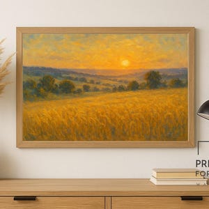 Golden Sunset Wheat Field | Vintage Landscape Oil Painting | Country Farm Print | Digital Download | #2