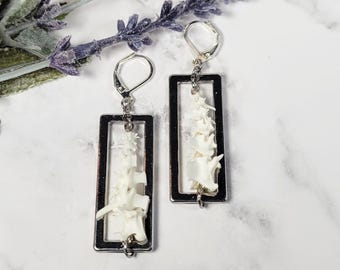 Rattlesnake Vertebrae Earrings: Sterling Silver Plated, Gothic Bone Jewelry