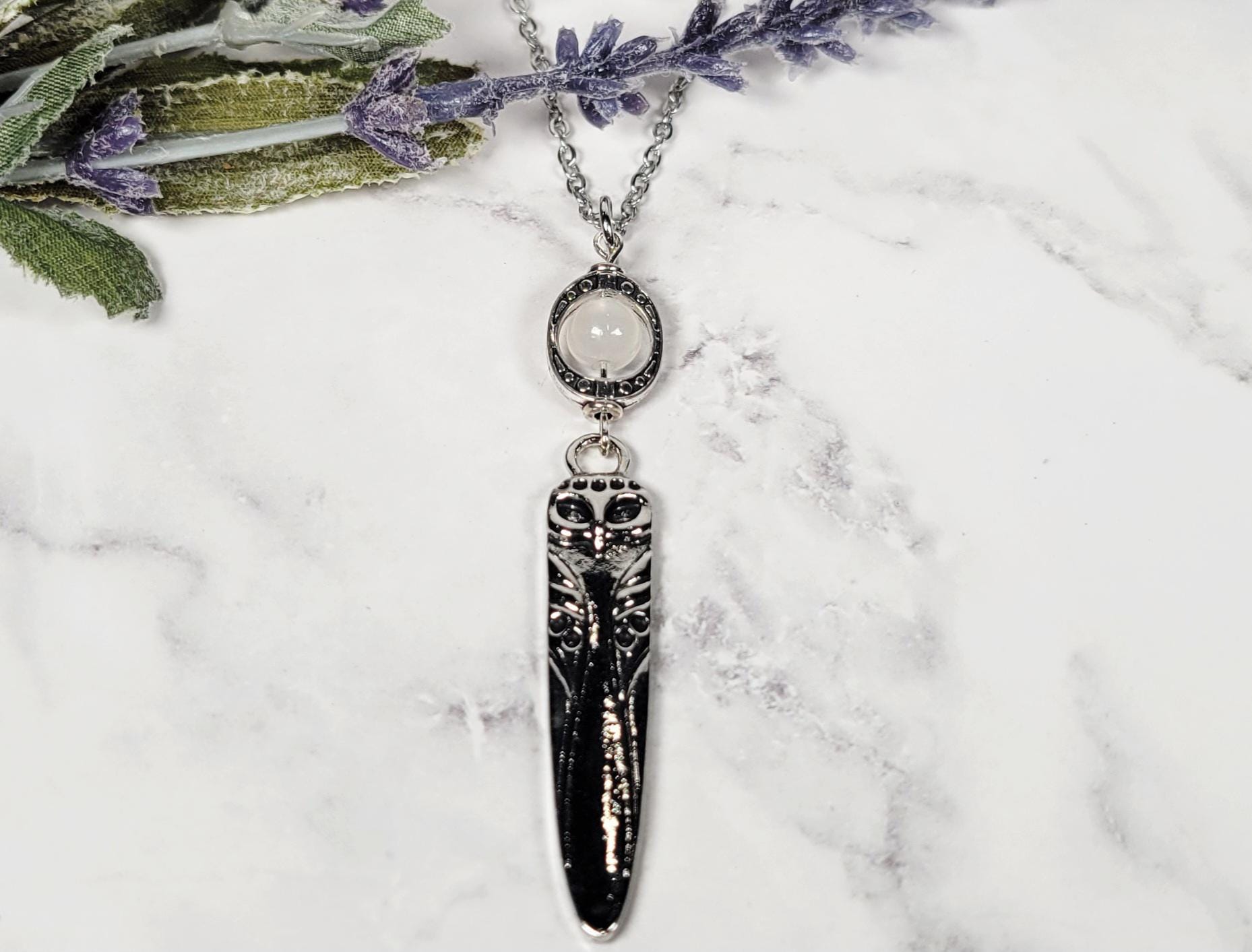 Owl Moon Necklcae, Moonstone, Witchy Jewelry, Celestial, Geometric, Moon, Moon Phases