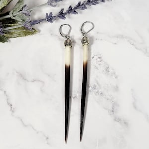 Porcupine Quill Earrings, Sterling Silver Plated, Living Jewelry, Oddities, Gothic