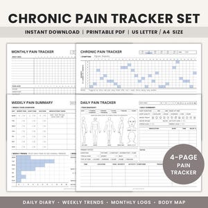 Chronic Pain Tracker Printable Pain Diary, Spoonie Symptom Journal, Fibromyalgia & Headache Log, Chronic Illness Health Charts PDF