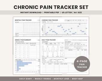 Chronic Pain Tracker Printable Pain Diary, Spoonie Symptom Journal, Fibromyalgia & Headache Log, Chronic Illness Health Charts PDF