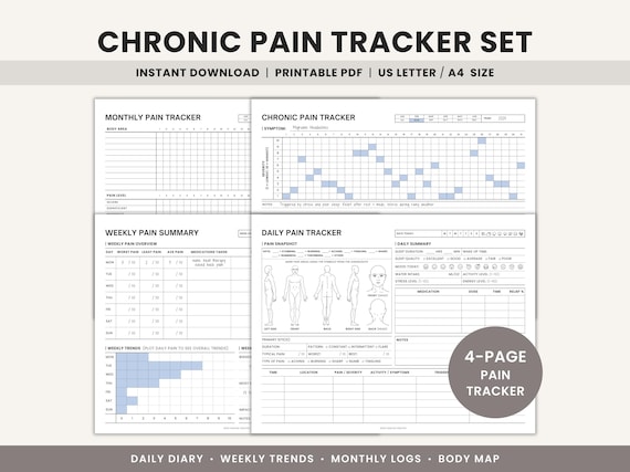 Chronic Pain Tracker Printable Pain Diary, Spoonie Symptom Journal, Fibromyalgia & Headache Log, Chronic Illness Health Charts PDF