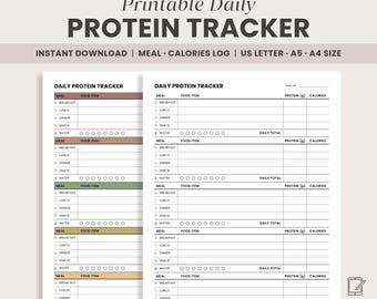 Protein Tracker Printable, Daily Protein Food Log | Water Intake, Macro & Calorie Tracker, Meal Planner for Muscle Building, Weight Loss PDF