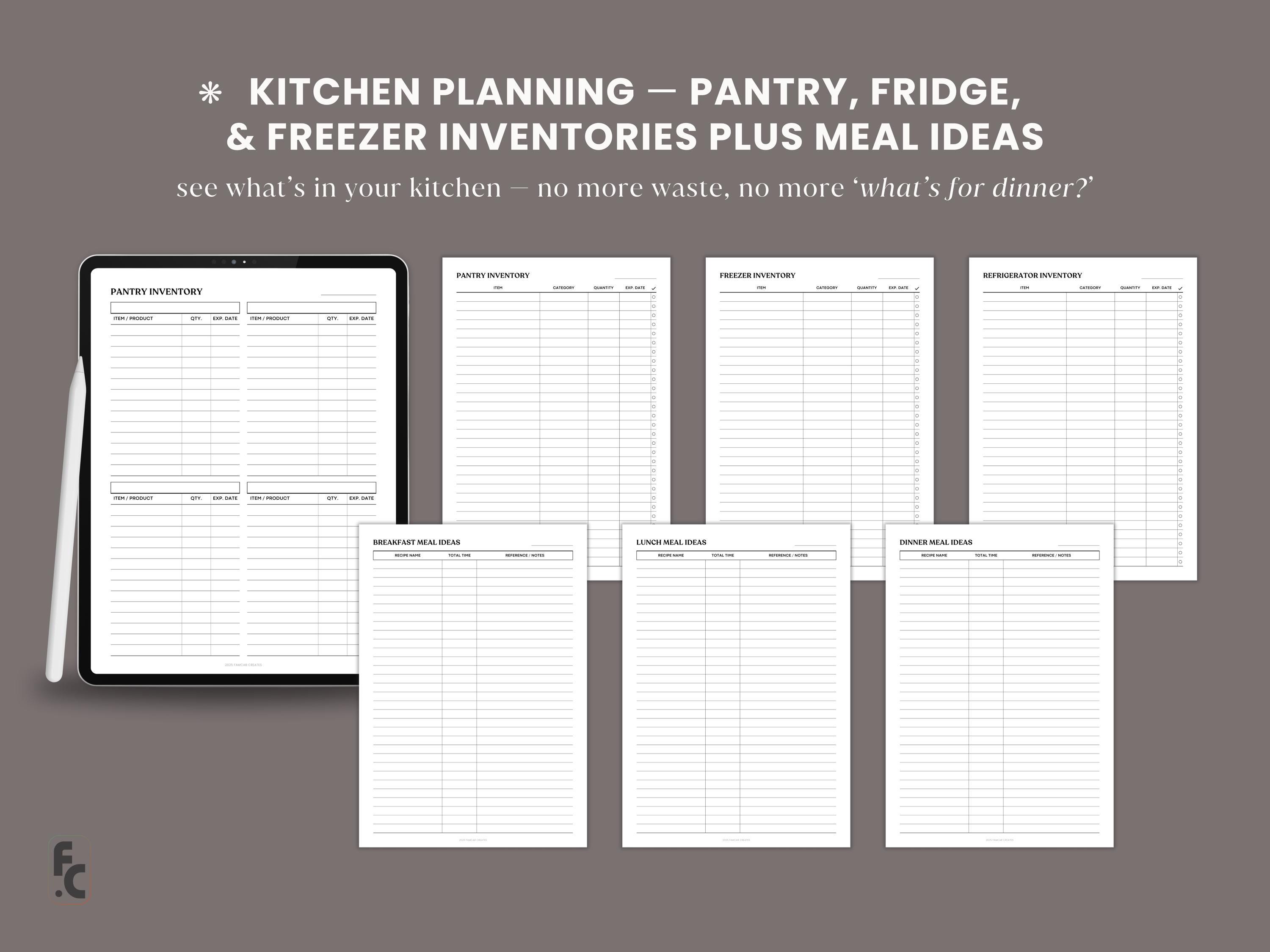 Minimalist Meal Planner Printable Grocery List, Weekly Meal Menu ...