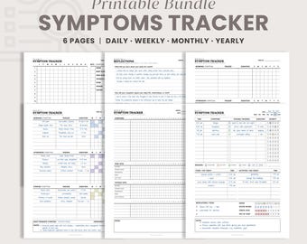 Symptoms Tracker Bundle | Printable Daily, Weekly, Monthly, Yearly Tracker for Chronic Pain Illness, Medical Planner Symptom Journal Inserts