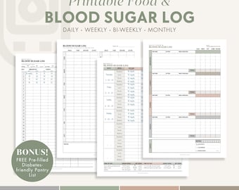 Blood Sugar Tracker | Diabetes Grocery List, Daily Food Journal, Blood Glucose Tracker, Medical Planner & Binder | Printable PDF, A5, A4, US