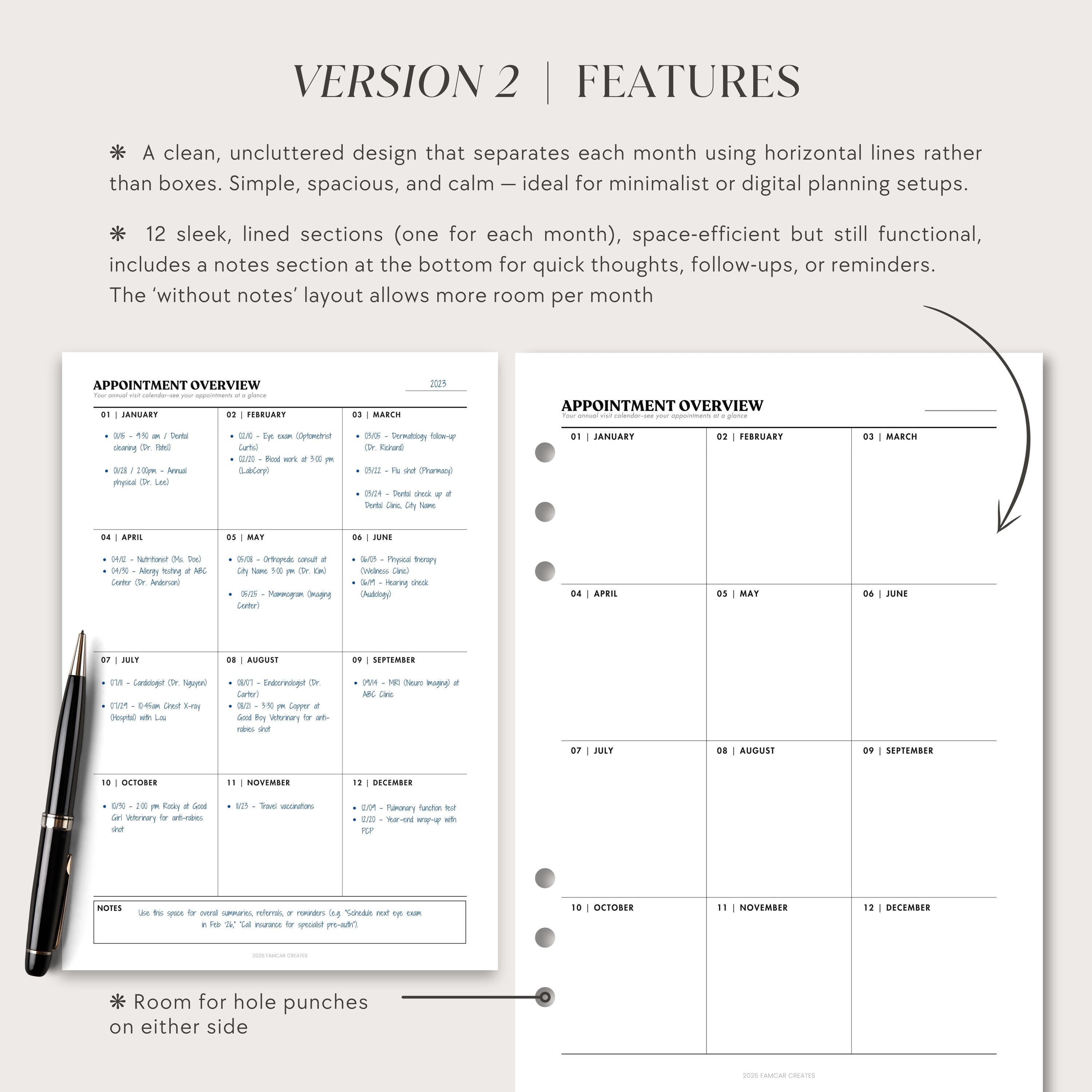 Yearly Appointment Overview, Printable Medical Appointments Calendar ...