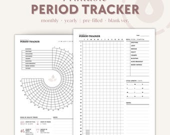 Menstrual Cycle Tracker Printable, Period Chart | Monthly Period Journal for PMS, PCOS | Menstruation Log, Symptoms Tracker, Mood Tracker