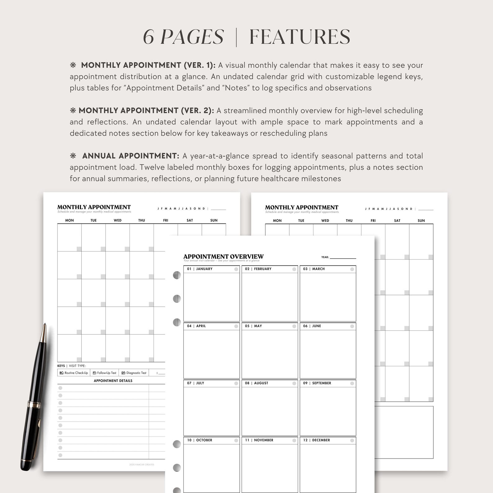 Pre Appointment Questionnaire.pdf Medical Appointment Tracker Printable | Monthly & Yearly Appointment ...