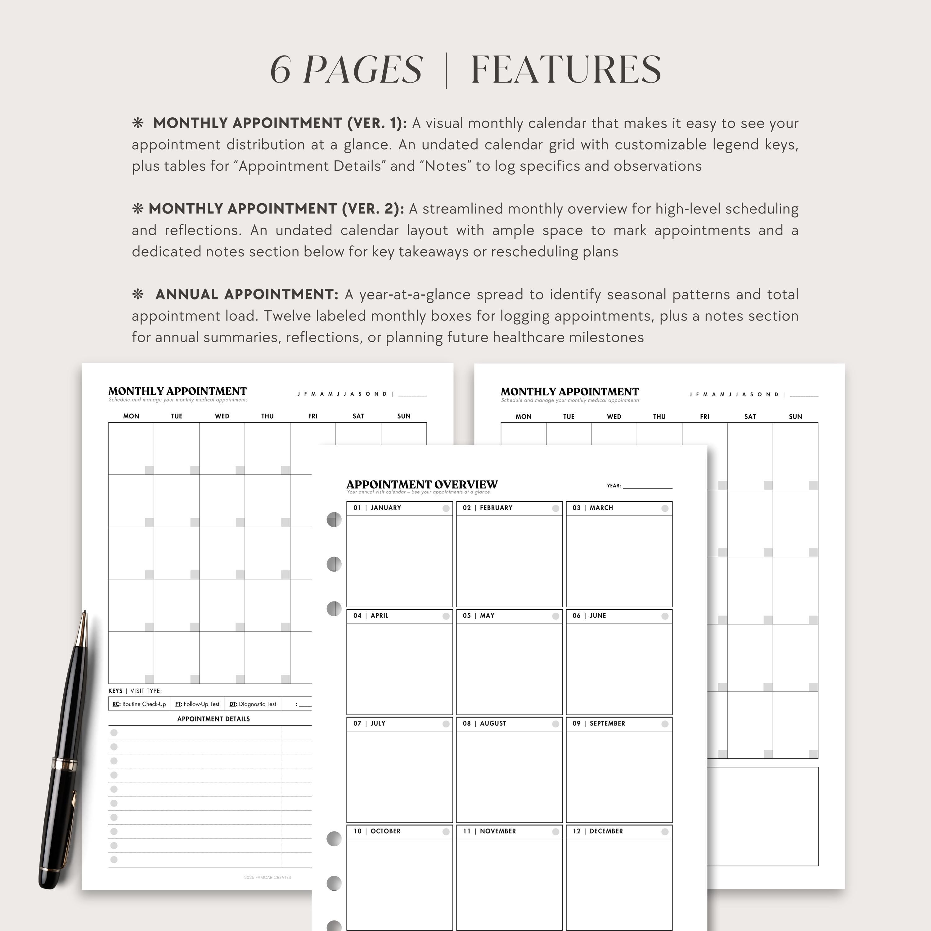Medical Appointment Tracker Printable | Monthly & Yearly Appointment ...