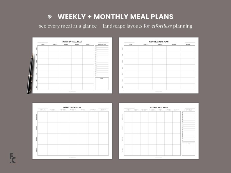 Minimalist Meal Planner Printable Grocery List, Weekly Meal Menu ...