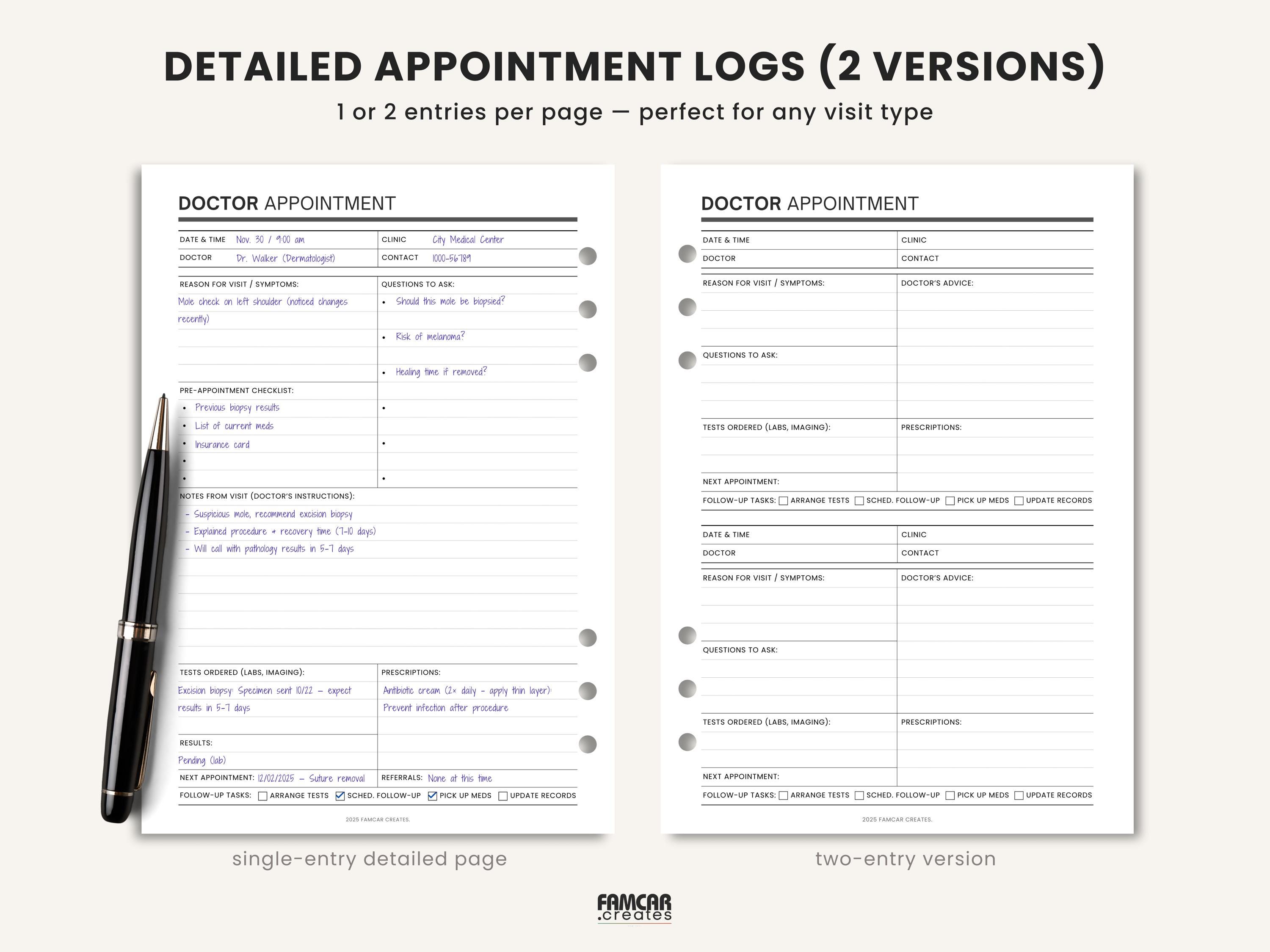 Doctor Appointment Planner Printable Medical Appointments Tracker ...